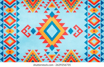 Native American Navajo Rug Vector Blue, Red, Yellow Geometric Carpet Design, Beige Native American Pattern Colorful Vector Aztec Southwestern Geometric Seamless Pattern. Southwestern geometric pattern