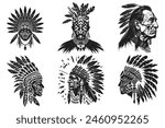 Native American ornament tribal tattoo black silhouette, American Indian tattoo tribal vector design, Native American tattoo tribal woman