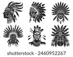 Native American ornament tribal tattoo black silhouette, American Indian tattoo tribal vector design, Native American tattoo tribal woman