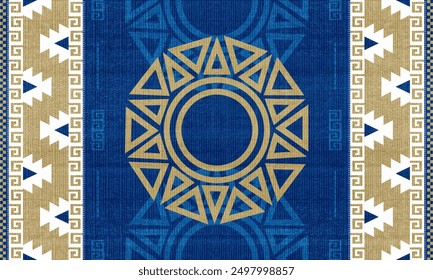 Native American Pattern, Navajo Fabric Pattern, Navy Background, On Circle Pattern, Aztec, Apache, Southwestern, Mexican. Abstract Vector Pattern, Design For Fabric, Clothing, Blanket, Rug, Woven, Wra