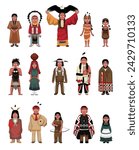 Native American People Standing Cartoon Vector Illustration