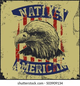 native American poster with eagle vector illustration