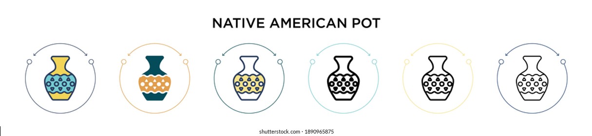 Native american pot icon in filled, thin line, outline and stroke style. Vector illustration of two colored and black native american pot vector icons designs can be used for mobile, ui, web