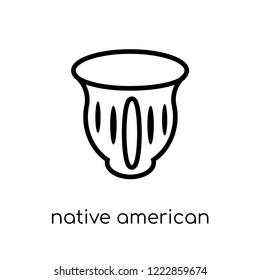 native american pot icon. Trendy modern flat linear vector native american pot icon on white background from thin line American Indigenous Signals collection, outline vector illustration