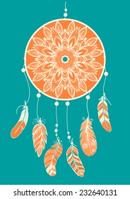 Native American print with hand drawn dream catcher.