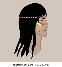 Native american profile silhouette portrait. Red Indian chief.