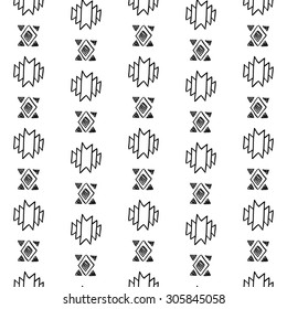 Native American Seamless Pattern with abstract aztec symbols. Colored Hand drawn doodle vector background for textile, wallpaper, cards decoration