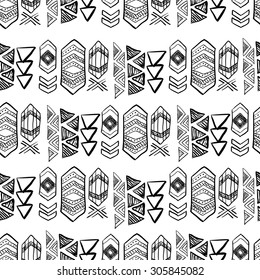 Native American Seamless Pattern with abstract aztec symbols. Colored Hand drawn doodle vector background for textile, wallpaper, cards decoration
