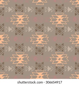 Native American Seamless Pattern with abstract aztec symbols. Colored Hand drawn doodle vector background for textile, wallpaper, cards decoration