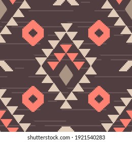 Native American seamless pattern. Aztec navajo tribe indian art. Peru brown boho geometric vector background. Mexico motif.