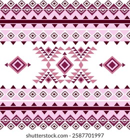 Native American seamless pattern in pink and purple. Tribal art print. Boho chic style. Geometric, Navajo patterns. Design for textiles, carpets, curtains, and wallpaper.