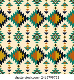 Nativo americano sin costura, patrón étnico Abstractas estilo navajo para el fondo, Fondo de pantalla, Ilustración vectorial, textil, tela, ropa, batik, alfombra, bordado