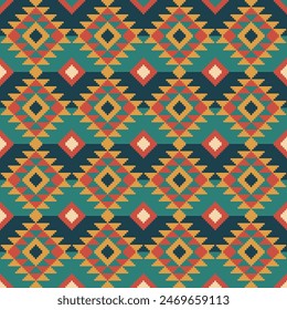 Nativo americano sin costura, patrón étnico Abstractas estilo navajo para el fondo, Fondo de pantalla, Ilustración vectorial, textil, tela, ropa, batik, alfombra, bordado