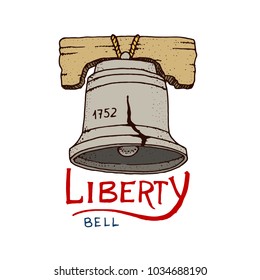 native american set. old, labels and badges. bell of freedom. engraved hand drawn in old sketch.