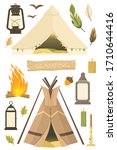 Native American Sioux style tipi. Garden tent or for travelling. Glamping tent in forest. Glamor camping. Camp.