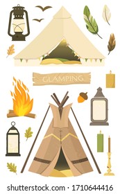 Native American Sioux style tipi. Garden tent or for travelling. Glamping tent in forest. Glamor camping. Camp.