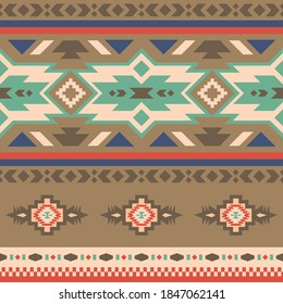Native American Southwest, Aztec, Navajo seamless pattern. Tribal geometric print. Ethnic design wallpaper, fabric, cover, textile, rug, blanket.