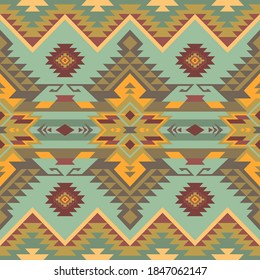 Native American Southwest, Aztec, Navajo seamless pattern. Tribal geometric print. Ethnic design wallpaper, fabric, cover, textile, rug, blanket.