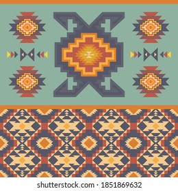 Native American Southwest, Aztec, Navajo seamless pattern. Tribal geometric print. Ethnic design wallpaper, fabric, cover, textile, rug, blanket.