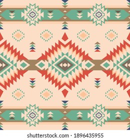 Native American Southwest, Aztec, Navajo Seamless Pattern. Tribal Geometric Print. Ethnic Design Wallpaper, Fabric, Cover, Textile, Rug, Blanket.