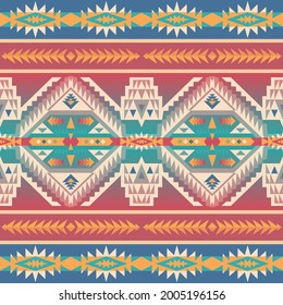 Native American Southwest, Aztec, Navajo seamless pattern. Tribal geometric print. Ethnic design wallpaper, fabric, cover, textile, rug, blanket.