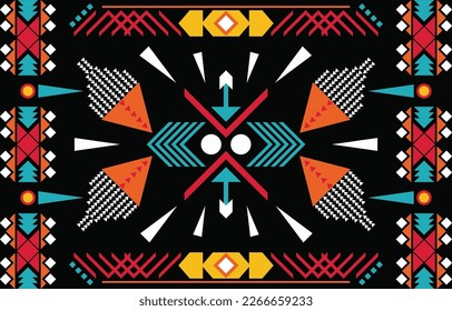 Nativo Americano Suroeste, Azteca, Navajo sin fisuras. Impresión geométrica tribal en blanco y negro. Papel pintado de diseño étnico, tela, cubierta, textil, alfombra, manta.