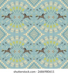 Native American Southwest nahtlose Muster mit Pferden. Mexikanische Decke, Teppich.