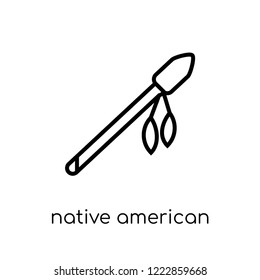 Native American Spear Icon. Trendy Modern Flat Linear Vector Native American Spear Icon On White Background From Thin Line American Indigenous Signals Collection, Outline Vector Illustration