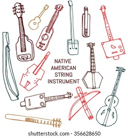 Native american string musical instruments. Hand drawn illustration.
