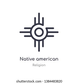 native american sun outline icon. isolated line vector illustration from religion collection. editable thin stroke native american sun icon on white background