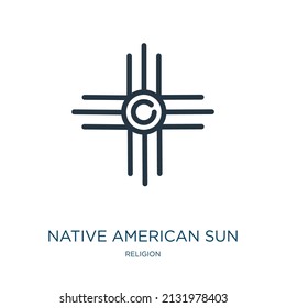 native american sun thin line icon. sun, ethnic linear icons from religion concept isolated outline sign. Vector illustration symbol element for web design and apps.