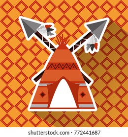 native american teepee and cross spears weapon