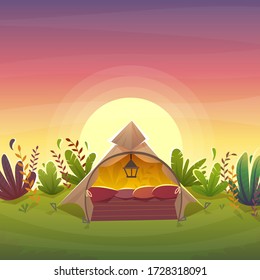 Native American teepee house wigwam indian ethnic culture triangle tent at nature background , vector cartoon kids illustration