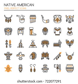 Native American , Thin Line and Pixel Perfect Icons