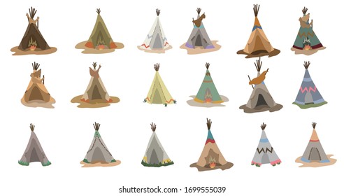  Indische Tipi-Vektorillustration Wigwam-Set-Kunst