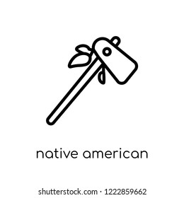 native american tomahawk icon. Trendy modern flat linear vector native american tomahawk icon on white background from thin line American Indigenous Signals collection, outline vector illustration