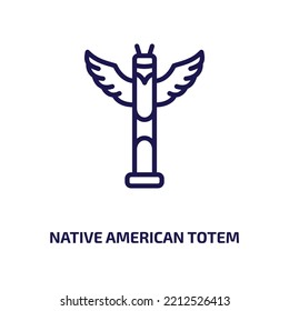 amerikanisches Totem-Symbol aus der Kultursammlung. Dünnlineares amerikanisches Totem, amerikanisches, ethnisches Kontursymbol einzeln auf weißem Hintergrund. Line Vektor native american totem zeichen, Symbol für 