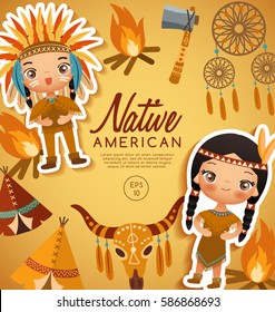 Native American traditional costumes : Vector Illustration