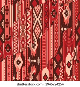 Native American traditional fabric patchwork abstract vector seamless pattern