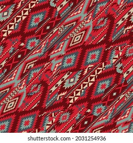 Native American traditional fabric patchwork  vintage vector seamless pattern