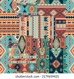 Native American traditional fabric patchwork wallpaper abstract vector seamless pattern 