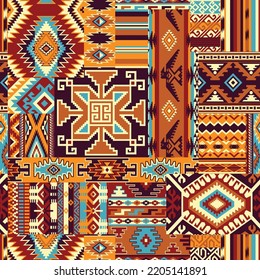 Native American traditional fabric patchwork wallpaper vintage abstract vector seamless pattern 