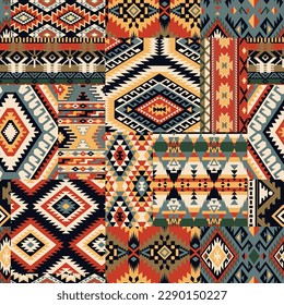 Native American traditional fabric patchwork abstract vector seamless pattern