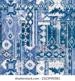 Native American traditional fabric patchwork wallpaper abstract vector seamless pattern grunge effect in separate layer