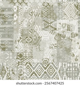 Native American traditional fabric patchwork grunge wallpaper vintage vector seamless pattern for shirt fabric wrapping carpet rug tablecloth pillow