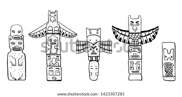 Native American Traditional Totem Poles Vector Stock Vector (Royalty ...