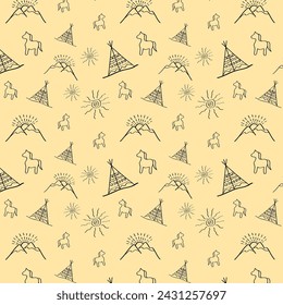 Native american travelling nature vector pattern