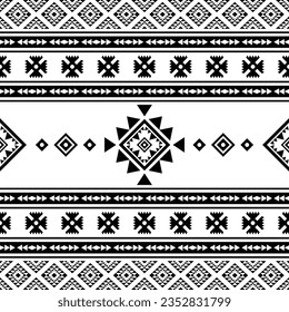 Native American tribal decoration vector illustration. Seamless ethnic pattern with geometric abstract. Navajo and Aztec pattern design for textile template and ornament. Black and white colors.