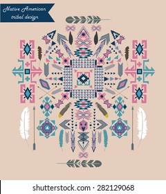 Native American tribal design. Vector ornament, element, ethnic abstract design, navajo print.