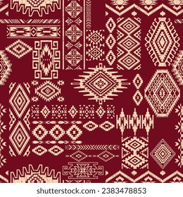 Native American tribal elements patchwork wallpaper abstract vector seamless pattern grunge effect in separate layer